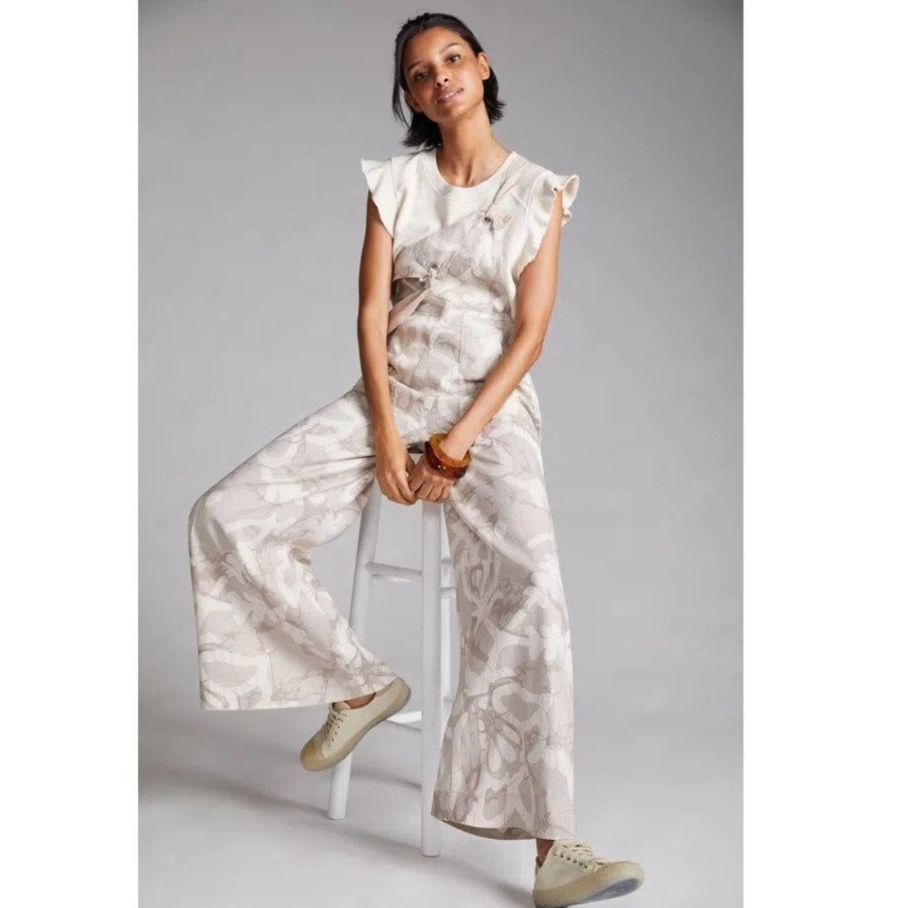 New Anthropologie Maeve Wide-Leg Overalls - cream